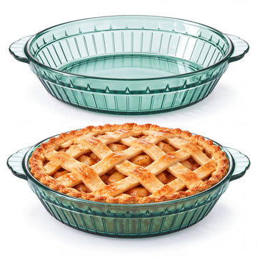 Mifoci Glass Pie Dish, 8 Inch Round Deep Plate with Handles, Green