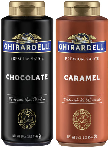 Chocolate and Caramel Sauces 16 oz Squeeze Bottles by Ghirardelli – 16 Fl Oz (Pack of 2), Pack of 2, Model Freepi