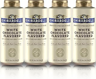 Ghirardelli White Chocolate Flavored Sauce Squeeze Bottles | 16 oz (Pack of 4) | Smooth Creamy White Chocolate Dessert Topping for Coffee, Ice Cream, and Baking