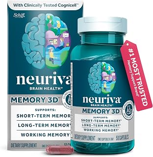 NEURIVA Memory 3D Brain Supplements for Memory and Focus, Vitamin B12 & B6, Folic Acid, 50 Count Capsules
