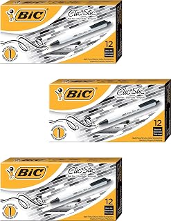 BIC Clic Stic Retractable Ball Pen, Medium Point, Black Ink 3DOZEN (CSM11-BK)