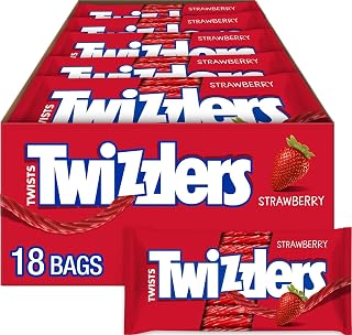 Twizzlers Twists Strawberry Licorice Style Candy Packs, 2.5 oz, 18 ct | Strawberry Flavored Chewy Licorice Style Twists, Low Fat and Kosher, Individually Wrapped Packs for Fundraisers and Events