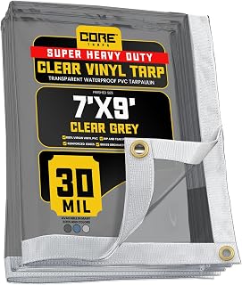 Core Tarps 30 Mil Extreme Heavy Duty Clear Tarp with Grommets - 7x9ft Super Clear Tarps Heavy Duty Waterproof Vinyl Tarpaulin, Transparent Tarp for Outdoor, Camping & Construction, Clear Grey