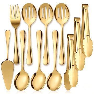 Kzovone Serving Utensils Set, 11 Piece Stainless Steel, Gold