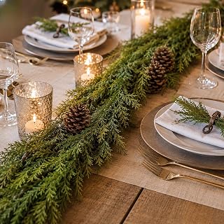 2 Pack Christmas Garland Real Touch Cedar Garland | Set of 2 Offers Artificial Pine Greenery, Use Multiple Garlands for Layered Displays or Room-Filling Holiday Decor