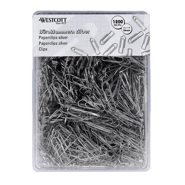Paper Clips Silver Pack of 1200 | Storage Pack Paper Clips 26 mm | Practical Plastic Box | Galvanised | File Clips for Office and Household by Westcott – Model E-10643 00