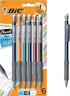 BIC Xtra Comfort Mechanical Pencils with Erasers, Fine Point (0.5mm), 6-Count Pack Mechanical Drafting Pencil Set