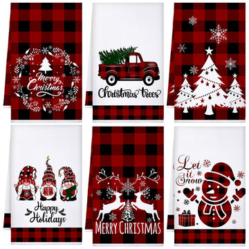Sratte Christmas Kitchen Towels, Microfiber Dish Towels, 6 Pack Red Black Buffalo Plaid
