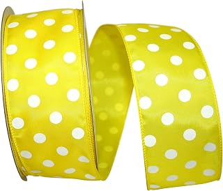 Reliant Ribbon Satin Large Dot Value Wired Edge Ribbon, 2-1/2 Inch X 50 Yards, Yellow