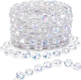 RAINFLOW Crystal Beaded Garland - Iridescent Bead String Christmas Decor | 50ft Acrylic Crystal Garland Strands, Hanging Beaded Decor for Wedding, Party, DIY Beaded Curtain and Home Craft Decorate