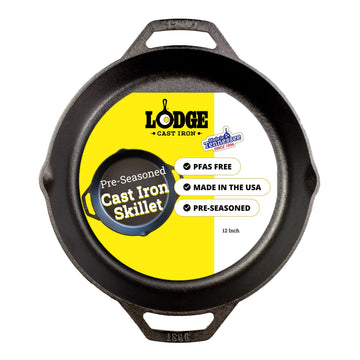 Pre-Seasoned Cast Iron Dual Handle Pan by Lodge – 12 Inch, 2.1 liters, Cast Iron, Black, Model 17L10SKL