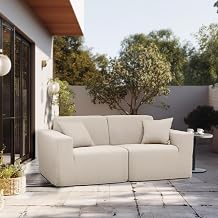 2-Seat Beige Outdoor Sectional Sofa - Weather-Resistant Patio Seating with Compressed Foam Cushions & Washable Covers - Modern Design for Stylish Spaces