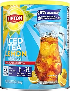 Lipton Iced Tea Mix, Lemon Flavor Black Iced Tea, Reduced Sugar, Makes 28 Quarts