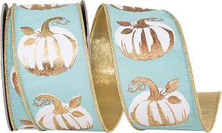 Reliant Ribbon White Gilded Pumpkin Deluxe Wired Edge, Teal, 2-1/2 Inch, 10 Yards