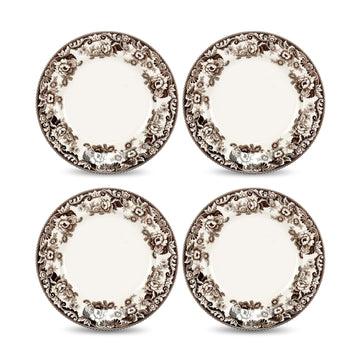 Spode Delamere Earthenware Salad Plates, 8 Inch Diameter, Set of 4, Brown and White