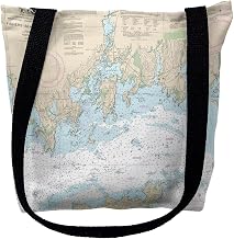 Betsy Drake TY13214MHM 16 x 16 in. Fishers Island Sound Rhode Island Nautical Map Tote Bag - Medium