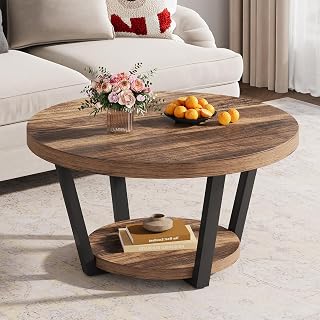 32'' Round Coffee Table with Storage for Living Room Rustic Brown | living room furniture small coffee table mesa de centro para sala accent table round wood coffee table