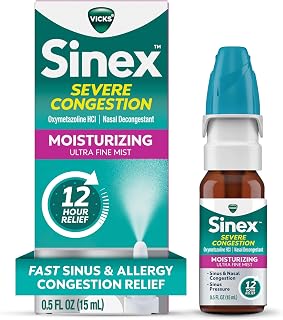 Vicks Sinex Severe Nasal Spray with Moisturizing Ultra Fine Mist, Decongestant for Stuffy Nose Relief from Cold, Allergy, Sinus Pressure - 265 Sprays