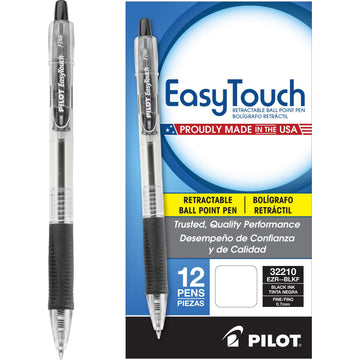 EasyTouch Ballpoint Pens by PILOT – 12 Count (Pack of 1), Rubber, Black, Model 32210