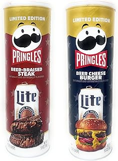 Pringles Potato Chips Flavor Pairing Variety Set 5.5oz - 2 cans (Beer-Braised Steak & Beer Cheese Burger)