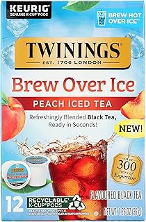 Twinings Brew Over Ice Unsweetened Peach Flavoured Black Iced Tea K-Cup Pods for Keurig, Caffeinated, 12 Count