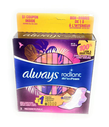 with FlexFoam Maxi Pads 3pk (1) by Always – Size 1 (Pack of 3), Foam, Pack of 3, Model Radiant