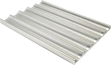 Winco Full Size Aluminum Baguette Pan, 5 Slots, Professional | Five slots for efficiency, Perforated surface for air circulation, Great for Food Preparation and Restaurant Kitchens