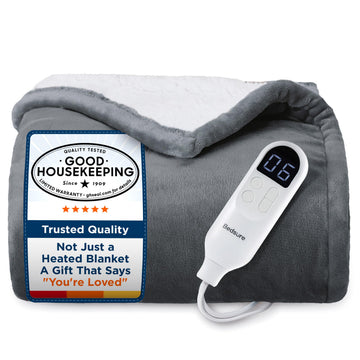 Bedsure Electric Heated Throw, 6 Heat Levels with 6 Timers up to 10 Hours, Grey