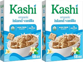 Kashi Breakfast Cereal, Organic, Fiber Cereal, Island Vanilla, 18oz Box (1 Box) (Pack of 2)