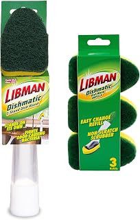 Libman Dishmatic I-Stand Dish Wand Kit, Scrub Brush, 3 Sponge Refills