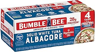 Bumble Bee Solid White Albacore Tuna in Oil, 5 oz (Pack of 4) | Wild Caught Tuna, 28g Protein per Can, High in Omega-3s, Non-GMO, Gluten Free, Kosher