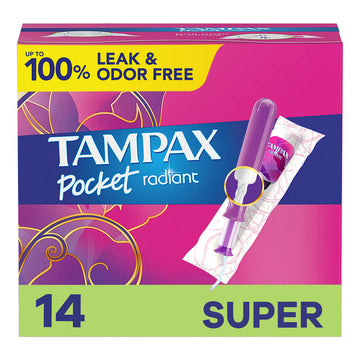 Tampons, Super Absorbency, with Leakguard Braid, Unscented, 14 Ct by Tampax – Rubber, Model Radiant
