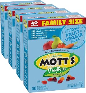 Mott's Assorted Fruit Snacks Family Pack, Gluten Free Gummies, Made with Fruit & Veggie Juice, Good Source of Vitamin C, Gelatin Free, Individual Pouches, 32 oz, 40 Count (Pack of 4)