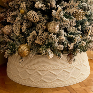 Noiclub Knit Christmas Tree Collar, Cream Cable, 23-30 Inch Diameter