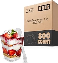Stock Your Home 800 Pack 5 oz Elegant Mini Clear Plastic Dessert Cups with Lids and Spoons Square Parfait Cup w/Lid for Small Individual Desserts, Pudding Shooters, Appetizers, Trifle Shooter
