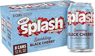 SPLASH REFRESHER Flavored Sparkling Water in Cans - 12 Fl Oz, 8 Pack | Flavored Carbonated Seltzer Water with Electrolytes, Zero Sugar & Zero Calories - Black Cherry Flavor, Pack of 8