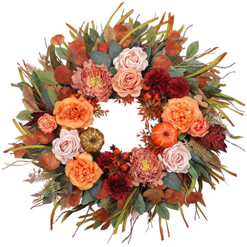 Hey Beky Autumn Wreath, 26 Inch Diameter, Pink Harvest