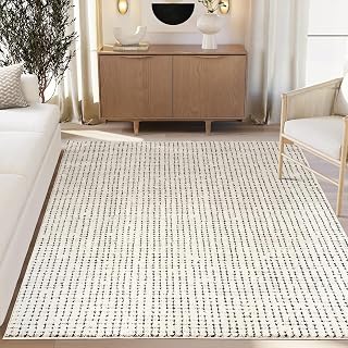 Abani Cream/Black Area Rug – 7'9" x 10'2" – Oliver Collection – Crosshatch Pattern – Non-Shedding, Easy to Clean – Durable for Living Room, Bedroom, or Office, Pet & Child Friendly