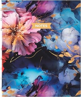 Blueline® NotePro™ Fashion Hard Cover Notebook, Index System, Gold Twin-Wire Binding, 192 Pages, 9.25" x 7.25", Midnight Floral (A9C.02)