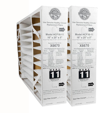 (2-Pack) Healthy Climate 16" x 25" x 5" OEM HCF16-11 Air Filter by Lennox – 16" x 25" x 5", Fiberglass, Pack of 2, Model X6670