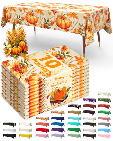 Pureegg Plastic Tablecloth, 54 x 108 Inch Rectangle, Pumpkin Harvest 10 Pack