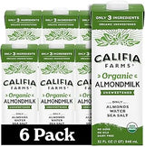 Califia Farms Organic Unsweetened Almond Milk, 32 Oz (Pack of 6), Dairy Free, Vegan, Plant Based, Keto, Vegan, Gluten Free, Non GMO, USDA Organic