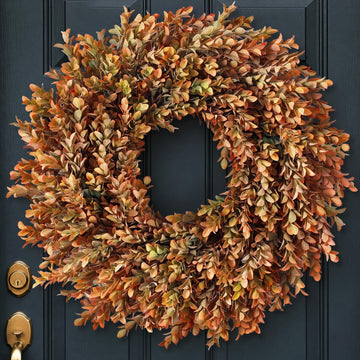 Juxdp Artificial Fall Azalea Wreath, 26 Inch, Orange-Green