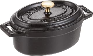 STAUB La Cocotte Oval 40500-111 Mini Pico Cocotte Oval Black 40500-111 Small Two-Handed Cast Enameled Pot | Aroma Rain Lid, Suitable for All Hob Types, Oval, Black