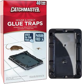 Catchmaster 40 Mouse & Insect Glue Traps, Heavy-Duty Pesticide-Free Sticky Mouse Traps Indoor for Home, Used by the PROs, Adhesive Rodent & Bug Catcher, Pest Control for House & Garage