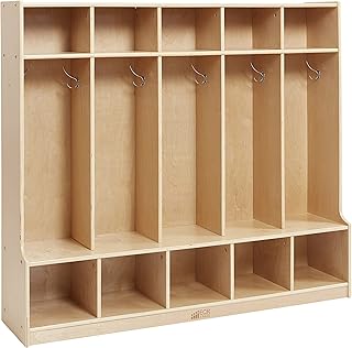 ECR4Kids 5-Section Coat Locker with Bench and Cubby Storage, Classroom Furniture, Natural