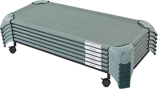 ECR4Kids 6 Stackable Cozy Cots with Storage Trolley, 7-Piece Set, Sage