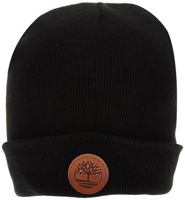 Men's Cuffed Beanie with Leather Logo Patch by Timberland – Leather, Black, Model T100868