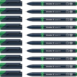 Schneider Topball 811 Ink Roller Ball Pens with Replaceable Cartridge 0.5 mm Pack of 10 Green