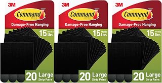 Command Large Picture Hanging Strips, Black, 3 Pack, 60 Pairs, Damage Free Frame Mounting for Wall Decor on Painted Walls, Finished Wood, Laminate, Tile, Apartments, Dorm Rooms and Classrooms